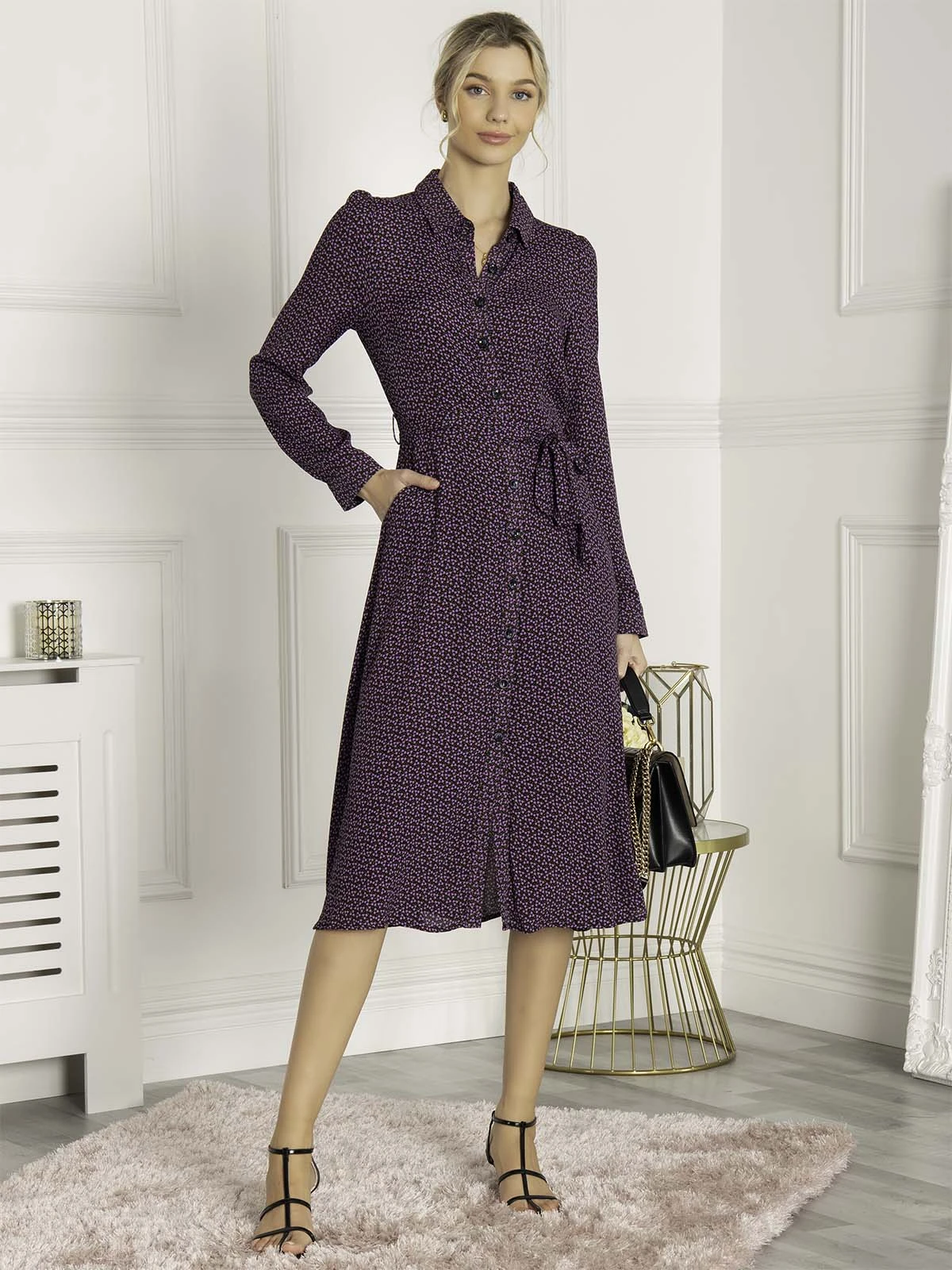Jolie Moi Shea Viscose Shirt Midi Dress, Purple Multi 3 Jolie Moi Shea Viscose Shirt Midi Dress, Purple Multi - Image 3