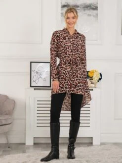 Sylvia Longline Shirt Dress, Red Animal -DORIA Clothing Shop SH 1987 RedAnimal 3