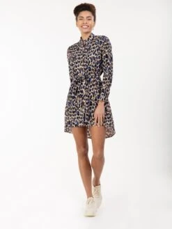 Sylvia Longline Shirt Dress, Blue Animal