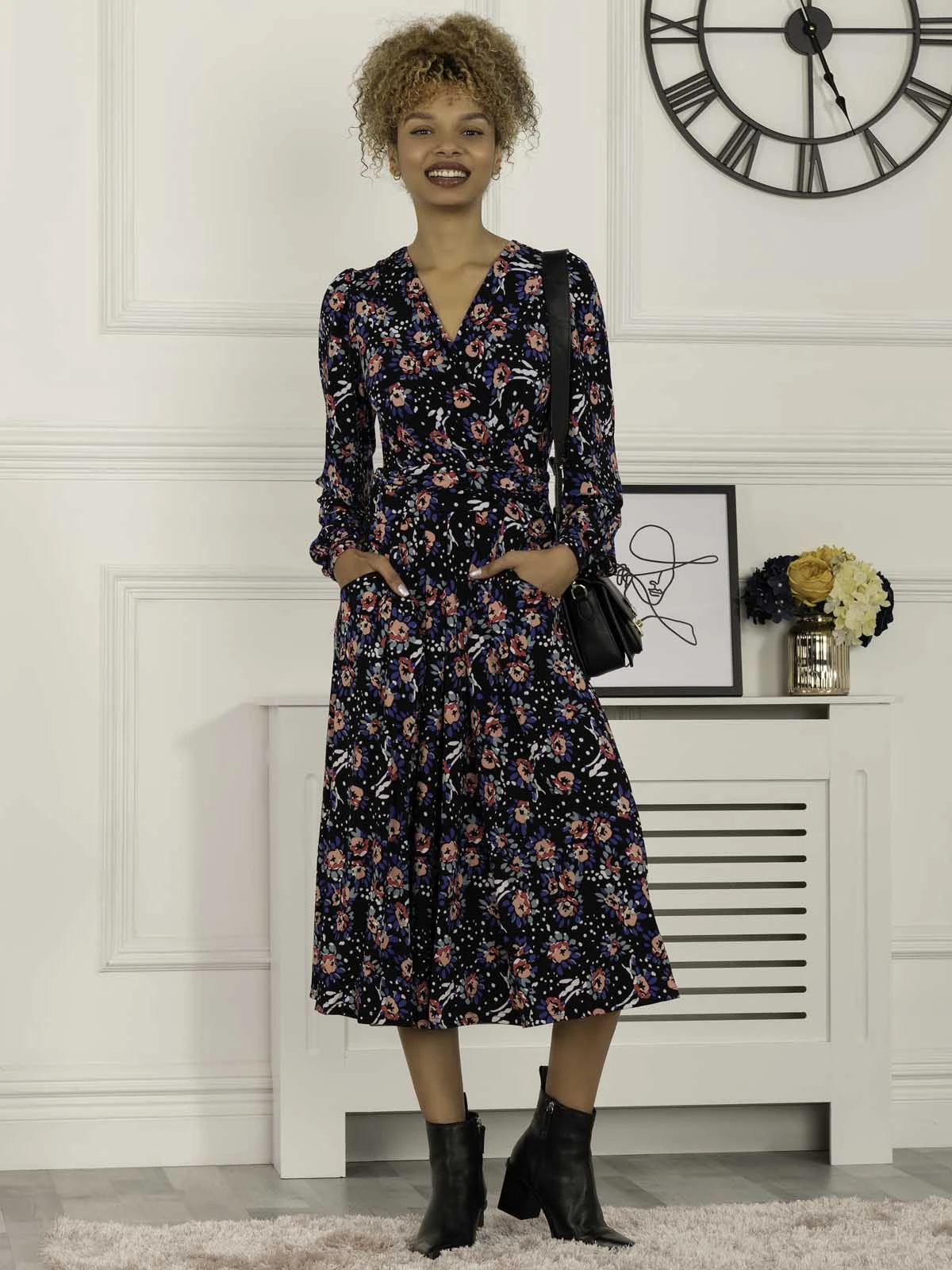 Libby Long Sleeve Midi Dress, Floral Multi 5 Libby Long Sleeve Midi Dress, Floral Multi - Image 5