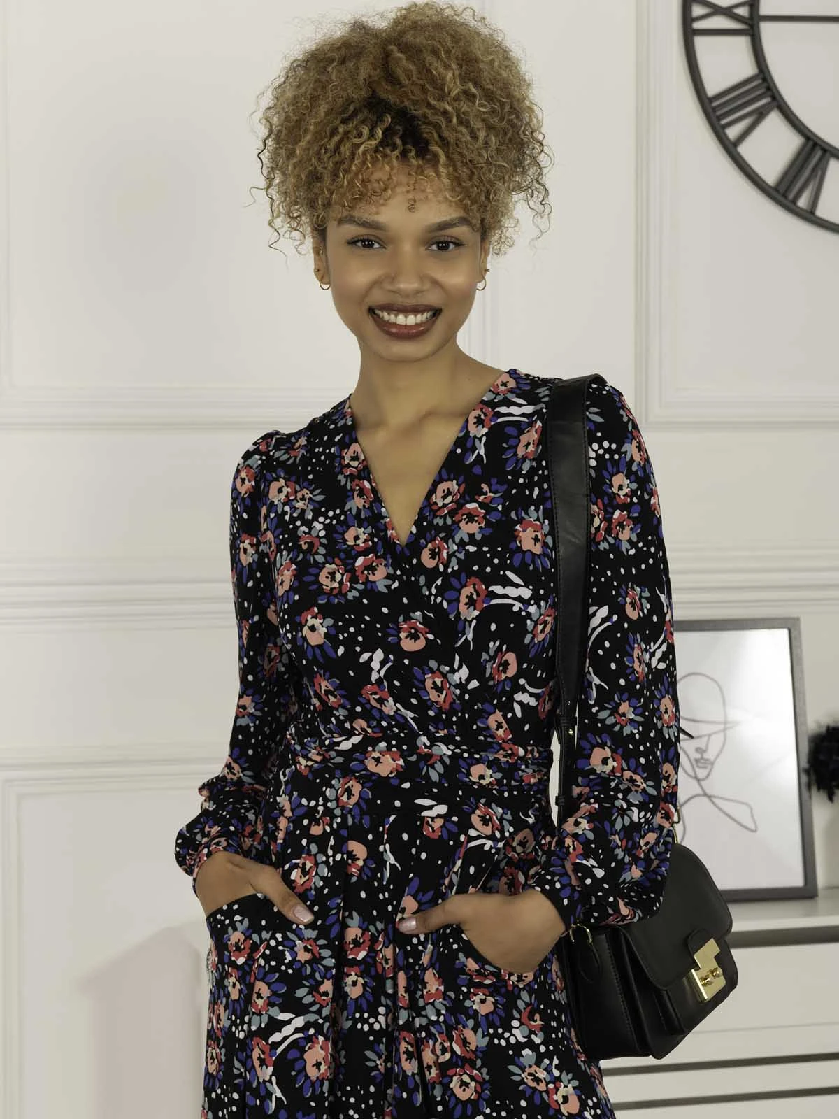 Libby Long Sleeve Midi Dress, Floral Multi 6 Libby Long Sleeve Midi Dress, Floral Multi - Image 6