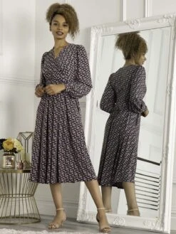 Jolie Moi Libby Long Sleeved Jersey Dress, Green Floral -DORIA Clothing Shop SH 362 GreenFloral 1