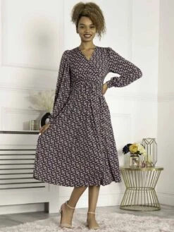 Jolie Moi Libby Long Sleeved Jersey Dress, Green Floral -DORIA Clothing Shop SH 362 GreenFloral 2