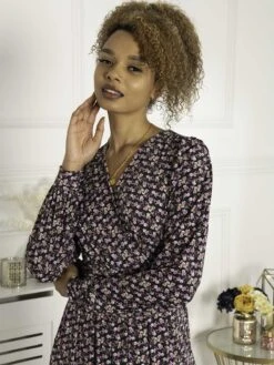 Jolie Moi Libby Long Sleeved Jersey Dress, Green Floral -DORIA Clothing Shop SH 362 GreenFloral 5