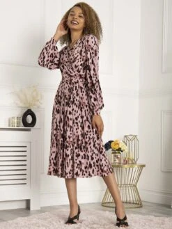 Jolie Moi Libby Long Sleeve Midi Dress, Pink Abstract 9 Jolie Moi Libby Long Sleeve Midi Dress, Pink Abstract -DORIA Clothing Shop SH 362 PinkAbstract 4