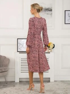 Libby Long Sleeve Midi Dress, Pink Animal -DORIA Clothing Shop SH 362 PinkAnimal 3