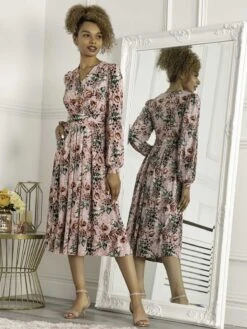Jolie Moi Libby Long Sleeved Jersey Dress, Pink Floral -DORIA Clothing Shop SH 362 PinkFloral 1