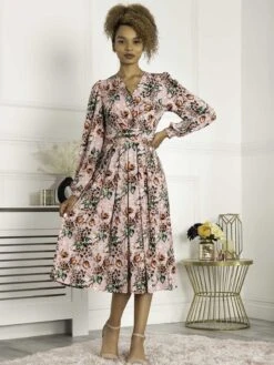 Jolie Moi Libby Long Sleeved Jersey Dress, Pink Floral