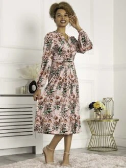 Jolie Moi Libby Long Sleeved Jersey Dress, Pink Floral -DORIA Clothing Shop SH 362 PinkFloral 3
