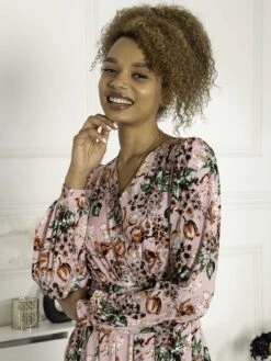 Jolie Moi Libby Long Sleeved Jersey Dress, Pink Floral -DORIA Clothing Shop SH 362 PinkFloral 5