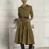 Jolie Moi Military Tiered Corduroy Shirt Dress, Khaki