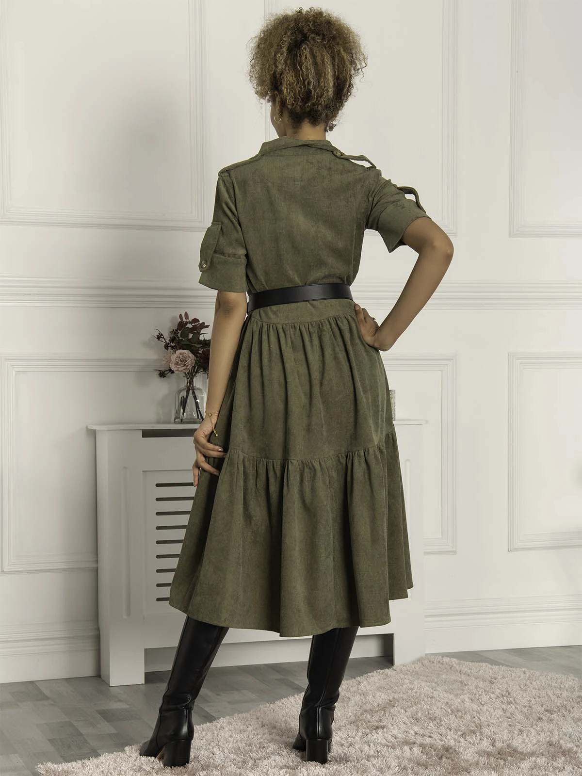 Jolie Moi Military Tiered Shirt Dress, Soldier Green 2 Jolie Moi Military Tiered Shirt Dress, Soldier Green - Image 2