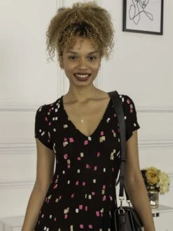 Jolie Moi Sasha Midi Dress, Black Multi -DORIA Clothing Shop SL 80512 BlackMulti 6