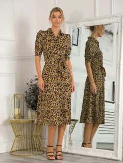 Calla Animal Print Shirt Dress, Camel Animal 7 Calla Animal Print Shirt Dress, Camel Animal -DORIA Clothing Shop SLK 091 CamelAnimal 1