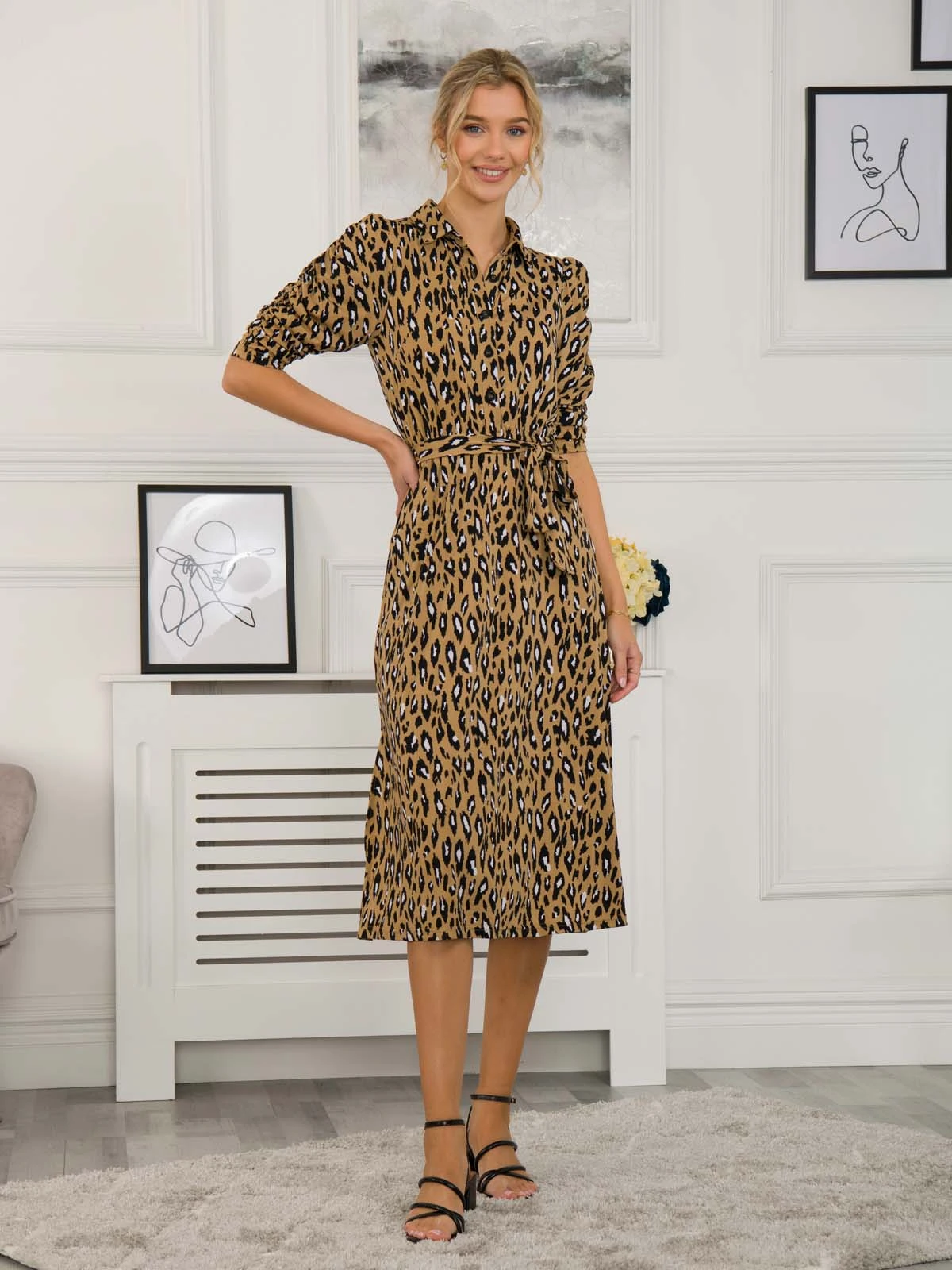 Calla Animal Print Shirt Dress, Camel Animal 5 Calla Animal Print Shirt Dress, Camel Animal - Image 5