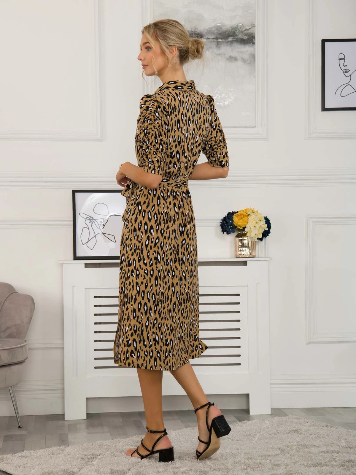 Calla Animal Print Shirt Dress, Camel Animal 2 Calla Animal Print Shirt Dress, Camel Animal - Image 2