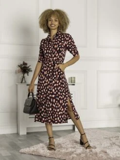 Calla Animal Print Shirt Dress, Navy Multi