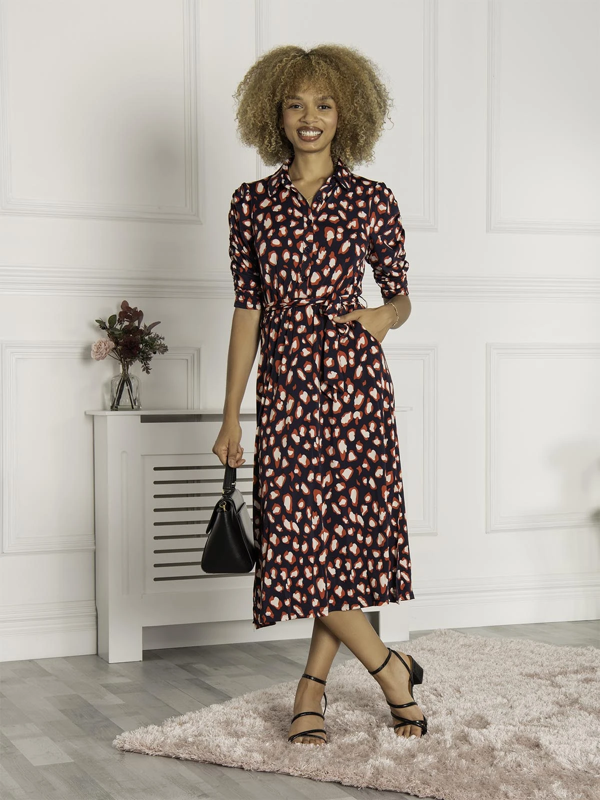 Calla Animal Print Shirt Dress, Navy Multi 5 Calla Animal Print Shirt Dress, Navy Multi - Image 5