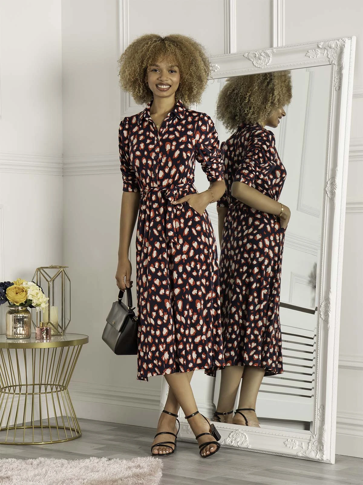 Calla Animal Print Shirt Dress, Navy Multi 3 Calla Animal Print Shirt Dress, Navy Multi - Image 3