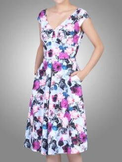 Floral Print Fit & Flare Dress, Purple