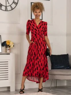 Quanna Stroke Print Jersey Maxi Dress, Red 8 Quanna Stroke Print Jersey Maxi Dress, Red -DORIA Clothing Shop ST621 27 Red 1
