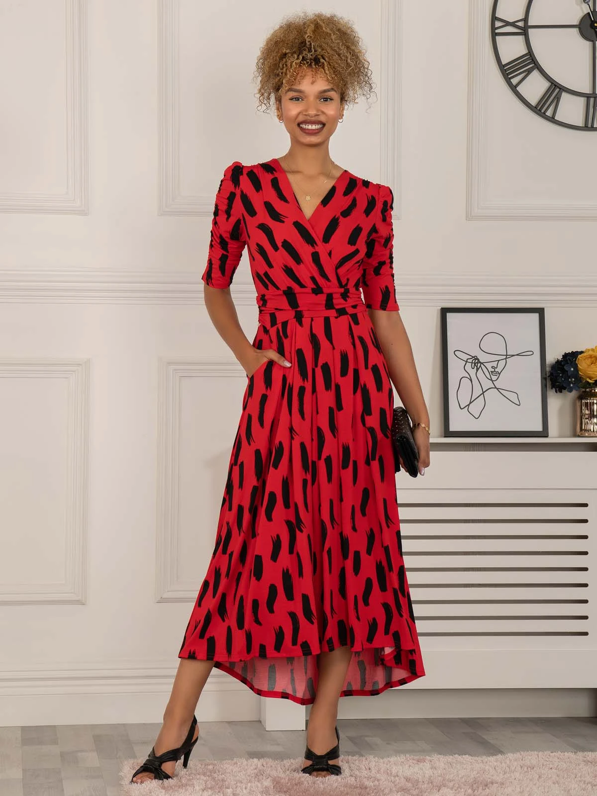 Quanna Stroke Print Jersey Maxi Dress, Red 1 Quanna Stroke Print Jersey Maxi Dress, Red
