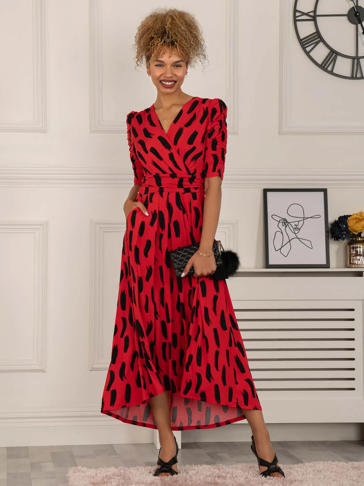 Quanna Stroke Print Jersey Maxi Dress, Red 5 Quanna Stroke Print Jersey Maxi Dress, Red - Image 5
