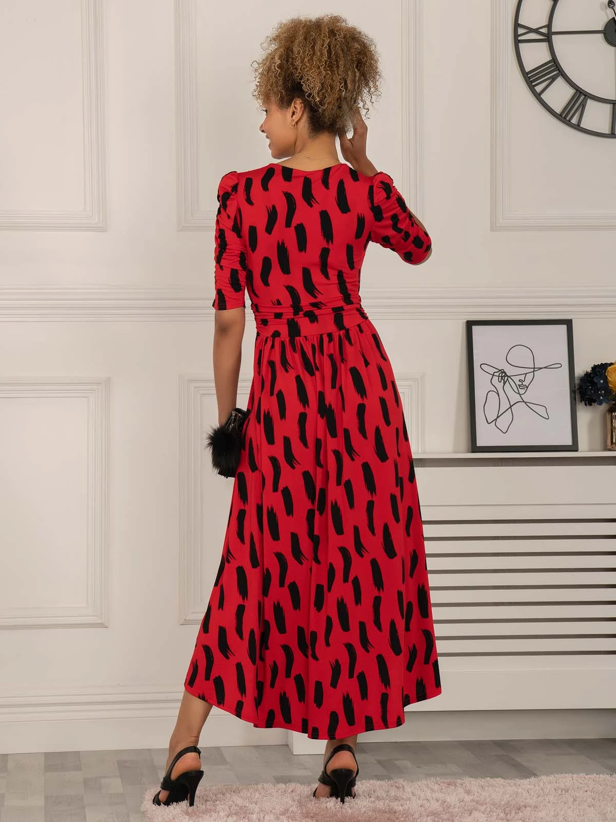 Quanna Stroke Print Jersey Maxi Dress, Red 2 Quanna Stroke Print Jersey Maxi Dress, Red - Image 2