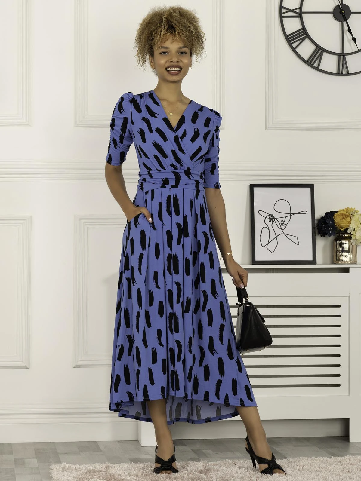 Quanna Stroke Print Jersey Maxi Dress, Royal Blue 4 Quanna Stroke Print Jersey Maxi Dress, Royal Blue - Image 4