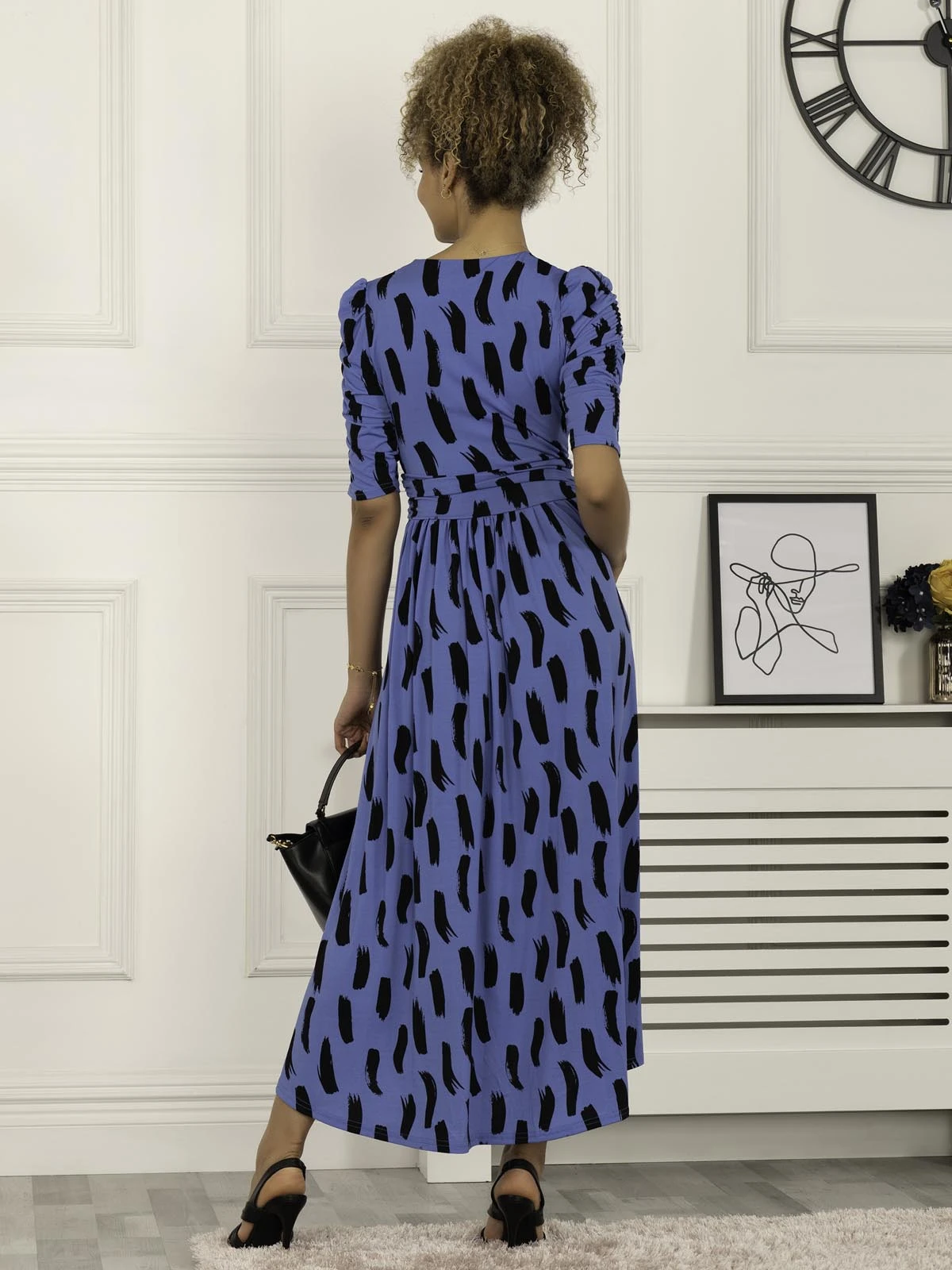 Quanna Stroke Print Jersey Maxi Dress, Royal Blue 2 Quanna Stroke Print Jersey Maxi Dress, Royal Blue - Image 2