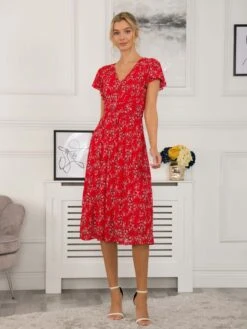 Sarina Wrap Mesh Midi Dress, Red Floral 10 Sarina Wrap Mesh Midi Dress, Red Floral -DORIA Clothing Shop SY 8373 RedFloral 3