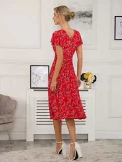 Sarina Wrap Mesh Midi Dress, Red Floral 9 Sarina Wrap Mesh Midi Dress, Red Floral -DORIA Clothing Shop SY 8373 RedFloral 5