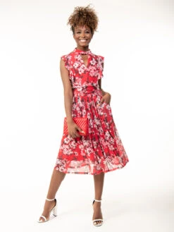 Emily Mesh Dress, Red Floral -DORIA Clothing Shop SY 956RedFloral 1