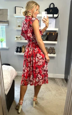 Emily Mesh Dress, Red Floral -DORIA Clothing Shop SY 956RedFloral 3