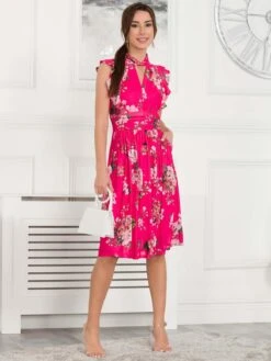 Emily Frilly Mesh Midi Dress, Berry -DORIA Clothing Shop SY 956 Berry 2