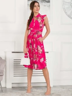 Emily Frilly Mesh Midi Dress, Berry -DORIA Clothing Shop SY 956 Berry 4