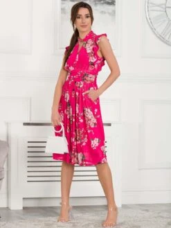 Emily Frilly Mesh Midi Dress, Berry -DORIA Clothing Shop SY 956 Berry 5