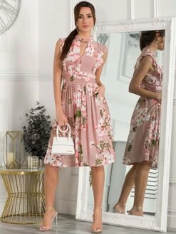 Emily Mesh Dress, Pink Floral -DORIA Clothing Shop SY 956 PinkFloral 1