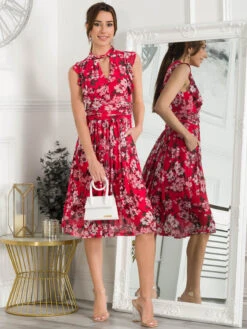 Emily Mesh Dress, Red Floral -DORIA Clothing Shop SY 956 RedFloral 1