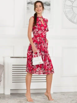 Emily Mesh Dress, Red Floral -DORIA Clothing Shop SY 956 RedFloral 3