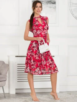 Emily Mesh Dress, Red Floral -DORIA Clothing Shop SY 956 RedFloral 4