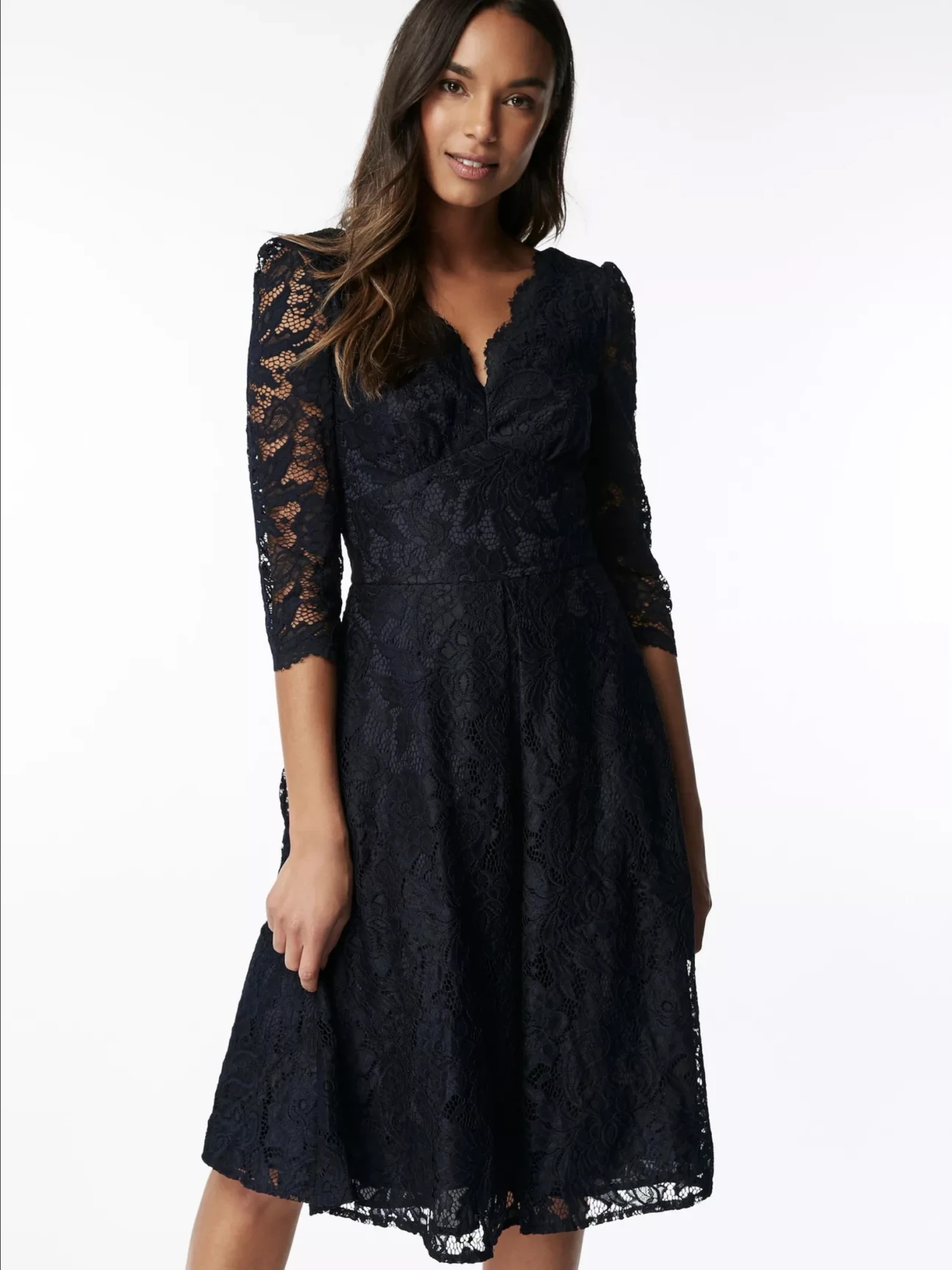 Molly 3/4 Sleeve Lace Bridesmaid Dress, Navy 1 Molly 3/4 Sleeve Lace Bridesmaid Dress, Navy
