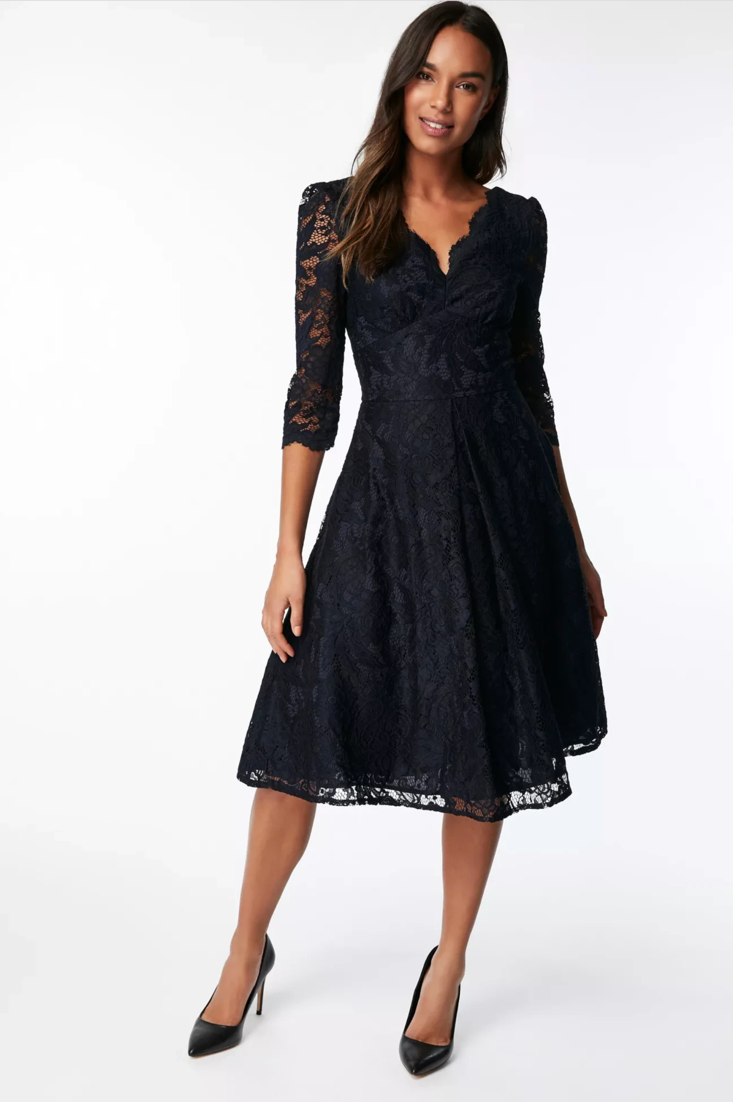 Molly 3/4 Sleeve Lace Bridesmaid Dress, Navy 2 Molly 3/4 Sleeve Lace Bridesmaid Dress, Navy - Image 2