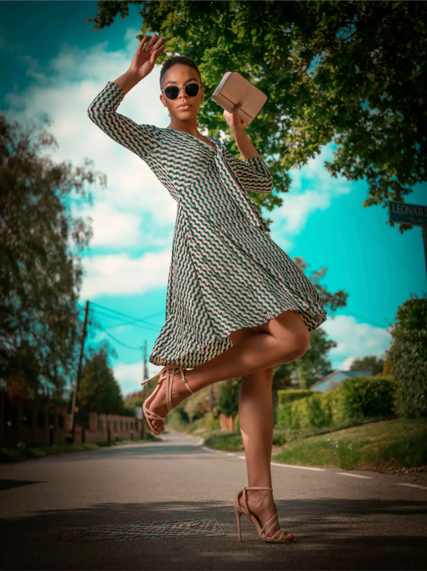 Jolie Moi Tie Front Sleeved Dress, Green/Multi 3 Jolie Moi Tie Front Sleeved Dress, Green/Multi - Image 3