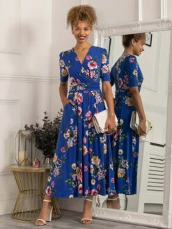 Paislyn Pleat Jersey Maxi Dress, Blue Floral 8 Paislyn Pleat Jersey Maxi Dress, Blue Floral -DORIA Clothing Shop T621133A BlueFloral 1