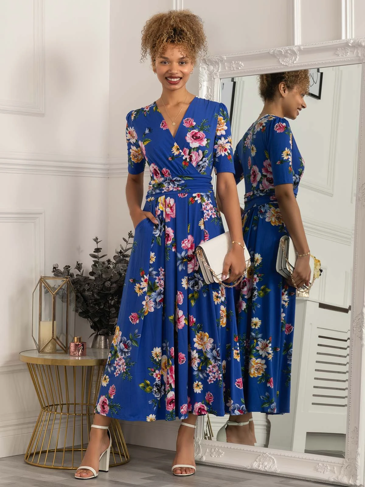 Paislyn Pleat Jersey Maxi Dress, Blue Floral 4 Paislyn Pleat Jersey Maxi Dress, Blue Floral - Image 4