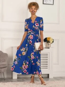 Paislyn Pleat Jersey Maxi Dress, Blue Floral 9 Paislyn Pleat Jersey Maxi Dress, Blue Floral -DORIA Clothing Shop T621133A BlueFloral 3