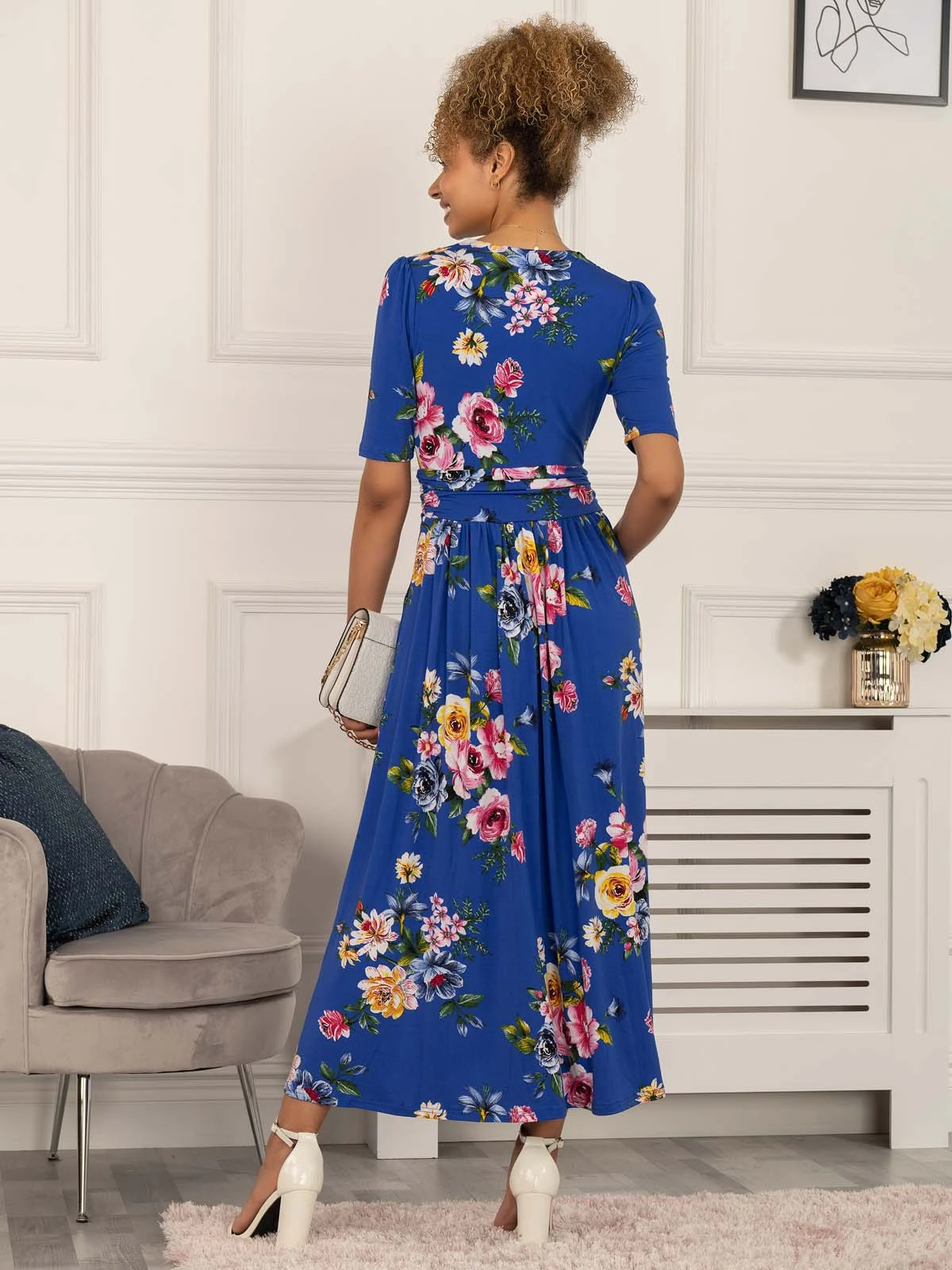 Paislyn Pleat Jersey Maxi Dress, Blue Floral 2 Paislyn Pleat Jersey Maxi Dress, Blue Floral - Image 2