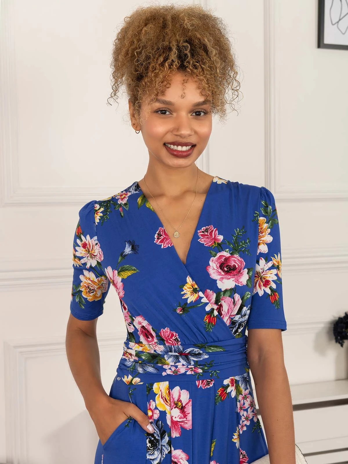 Paislyn Pleat Jersey Maxi Dress, Blue Floral 3 Paislyn Pleat Jersey Maxi Dress, Blue Floral - Image 3