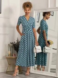 Paislyn Pleat Jersey Maxi Dress, Green Geo -DORIA Clothing Shop T621133A GreenGeo 1